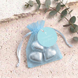 Pastel Blue White Cross Confirmation Personalised Organza Bags with Chocolate Hearts