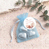 Pink Floral Boho Wedding Personalised Organza Bags with Chocolate Hearts