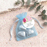Pink Rose Waterfall Bridal Shower Personalised Organza Bags with Chocolate Hearts