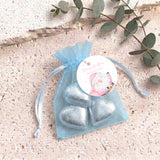 Pink Santa Personalised Organza Bags with Chocolate Hearts