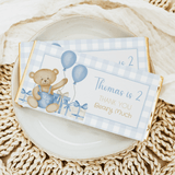 Blue teddy bear birthday chocolate bar with balloon and thank-you message