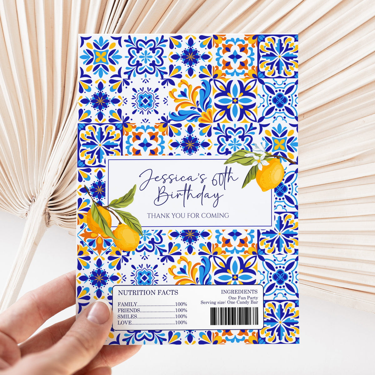 Amalfi Lemons 60th Birthday DIY Printed Chocolate Wrappers