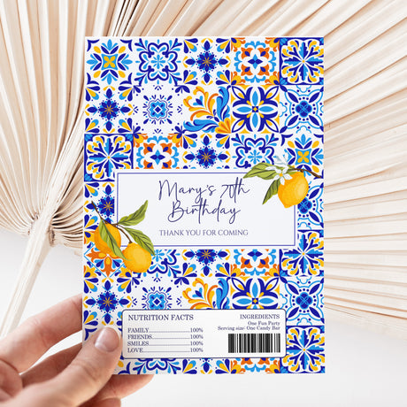 Amalfi Lemons 70th Birthday DIY Printed Chocolate Wrappers