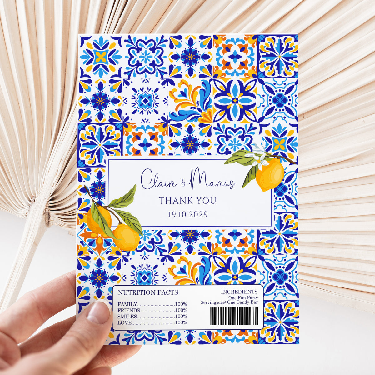 Amalfi Lemons Wedding DIY Printed Chocolate Wrappers