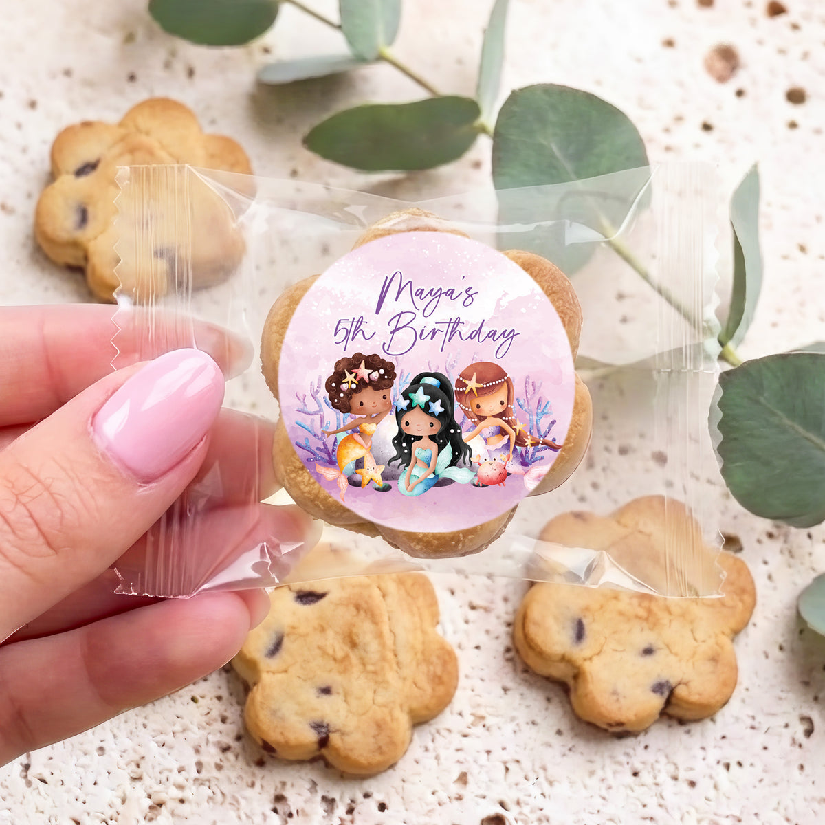 Mermaids Birthday Personalised Bite Size Choc Chip Cookies