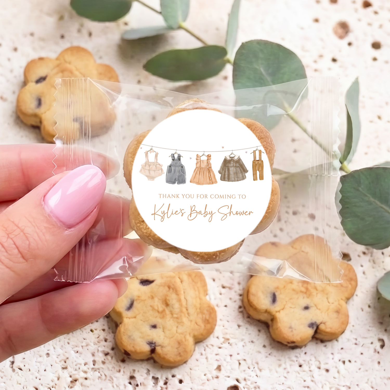 Vintage Baby Clothes Baby Shower Personalised Bite Size Choc Chip Cookies