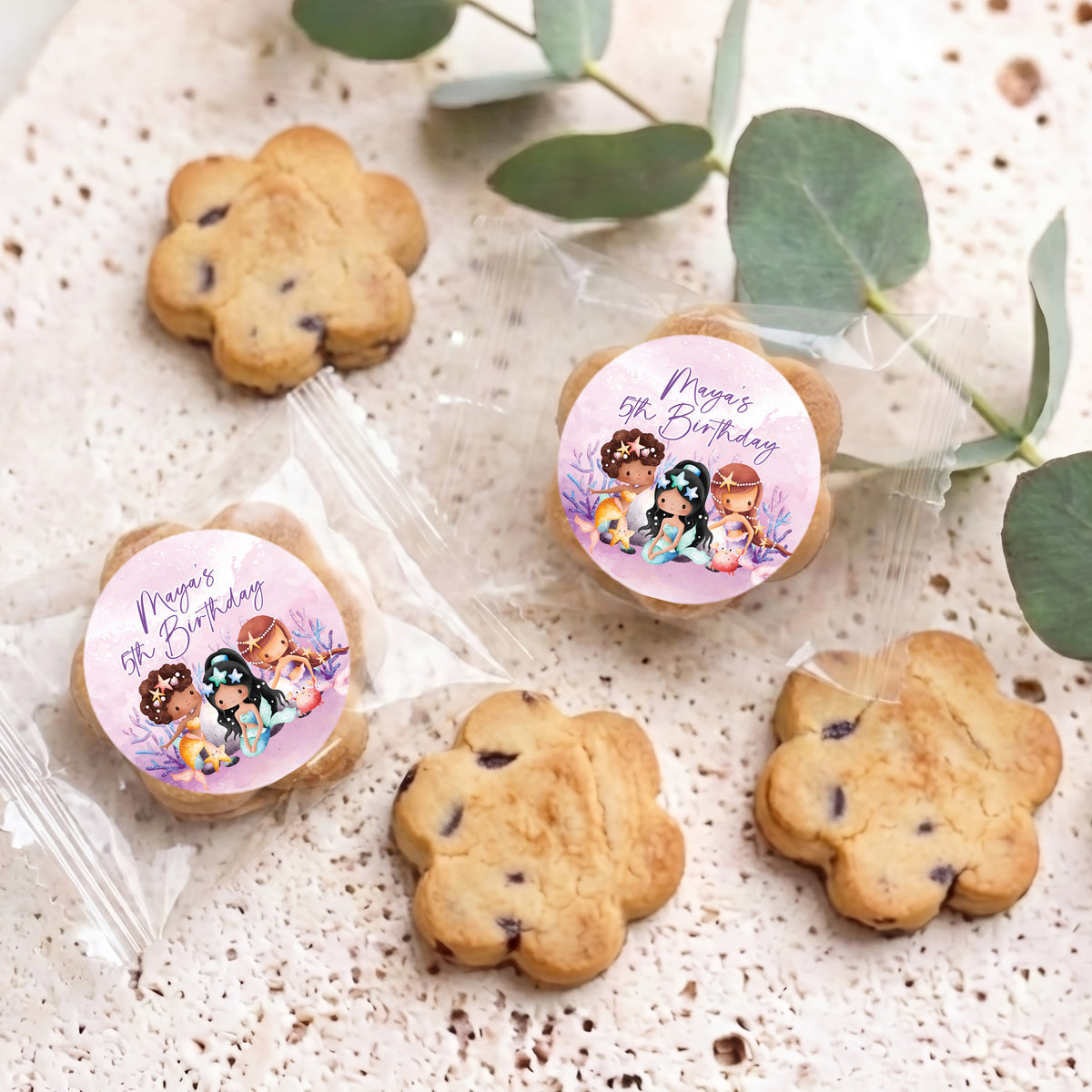 Mermaids Birthday Personalised Bite Size Choc Chip Cookies