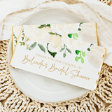 Thank you bridal shower chocolate bar with cream roses and green leaves label