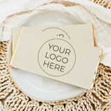 Cream custom chocolate bar wrappers with circular YOUR LOGO HERE logo text
