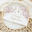 Dusty pink watercolor baptism chocolate bar wrapper with gold cross and custom name text
