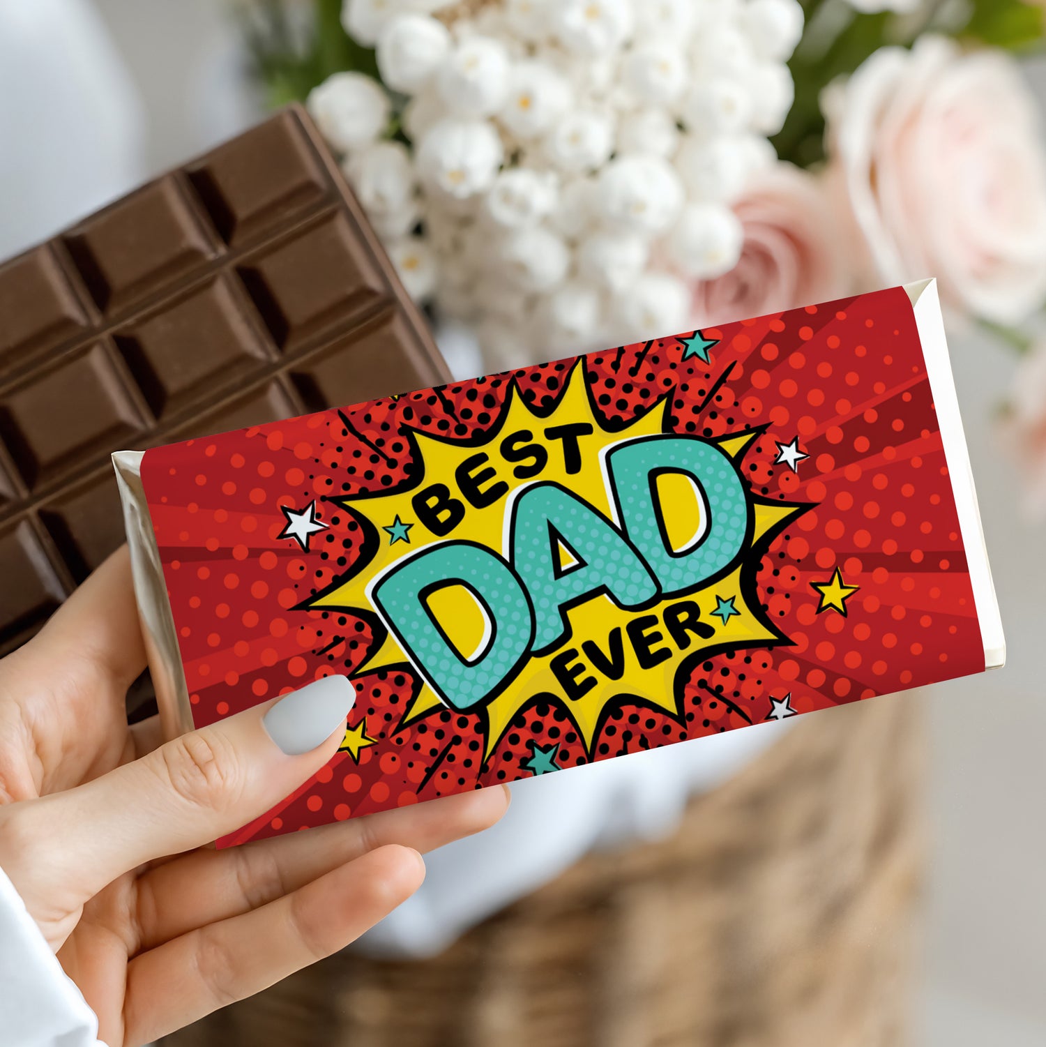 Fathers Day Best Dad Ever Red Comic Chocolate Bar Silver