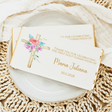 First Holy Communion floral cross chocolate bar wrapper with name and date, gold text