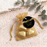 80Th Birthday Black Gold Stars Personalised Organza Bags with Chocolate Hearts