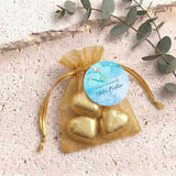 Blue Gold Cross Baptism Personalised Organza Bags with Chocolate Hearts