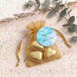 Blue Gold Marble Kids Birthday Personalised Organza Bags with Chocolate Hearts