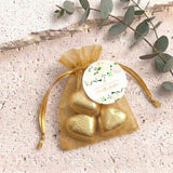 Cream Rose Waterfall Christening Personalised Organza Bags with Chocolate Hearts