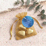 Deep Blue Gold Cross Confirmation Personalised Organza Bags with Chocolate Hearts