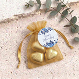 Navy Blue Waterfall Mothers Day Personalised Organza Bags with Chocolate Hearts