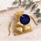 Navy Blue White Cross First Holy Communion Personalised Organza Bags with Chocolate Hearts