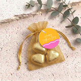 Pink Orange Wavy Mothers Day Personalised Organza Bags with Chocolate Hearts