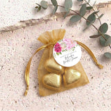 Pink Rose Waterfall Bridal Shower Personalised Organza Bags with Chocolate Hearts