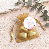 Pink Santa Personalised Organza Bags with Chocolate Hearts