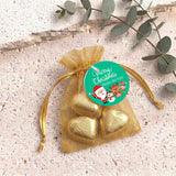 Merry Christmas Green Personalised Organza Bags with Chocolate Hearts