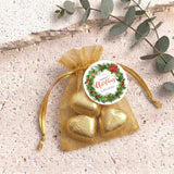 Christmas Wreath Personalised Organza Bags with Chocolate Hearts