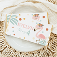 Flamingo birthday chocolate bar wrapper with pink flamingos and text 'Evelyn 4'