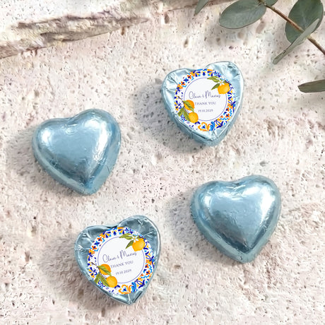 Amalfi Lemons Wedding Personalised Foil Covered Chocolate Hearts