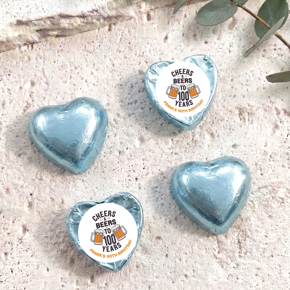 Cheers Beers 100th Birthday Personalised Foil Covered Chocolate Hearts