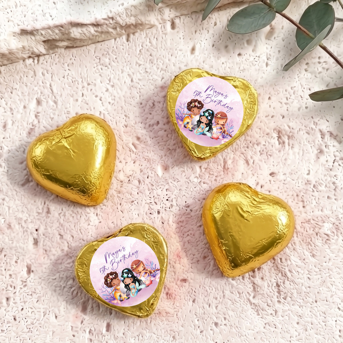Mermaids Birthday Personalised Foil Covered Chocolate Hearts