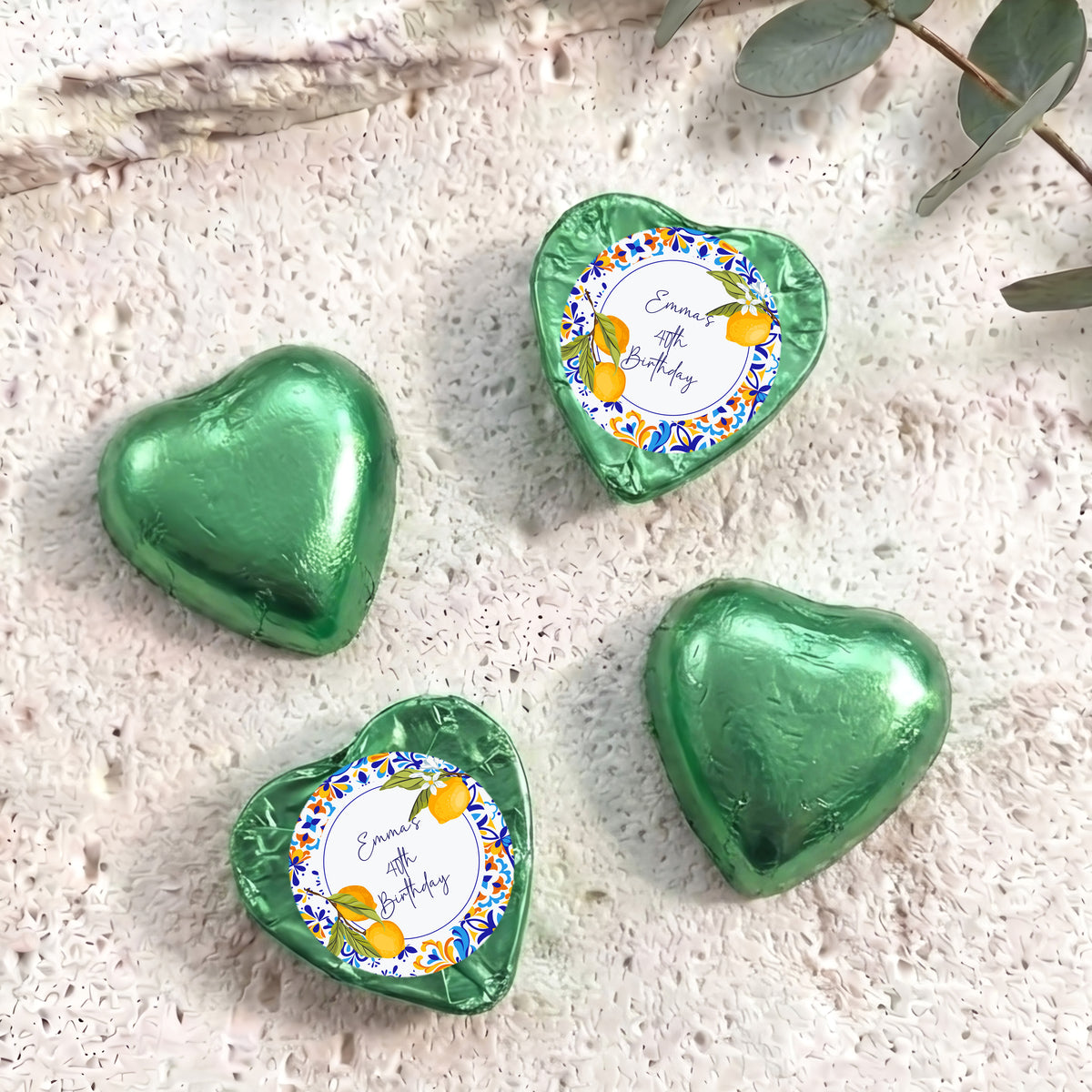 Amalfi Lemons 40th Birthday Personalised Foil Covered Chocolate Hearts