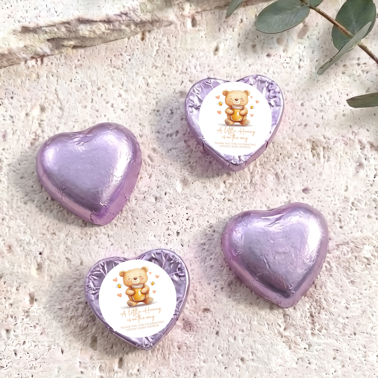 A Little Hunny Baby Shower Personalised Foil Covered Chocolate Hearts