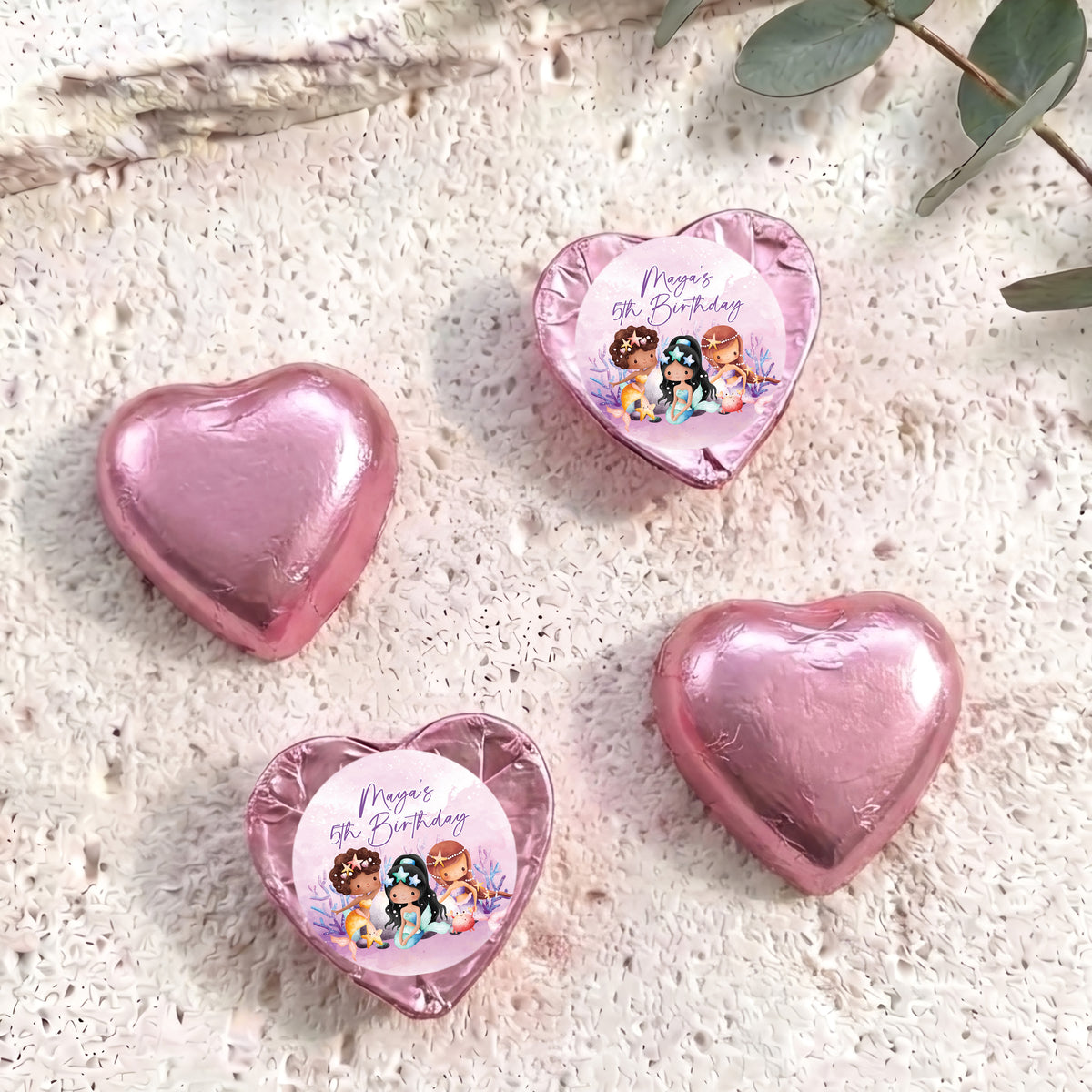 Mermaids Birthday Personalised Foil Covered Chocolate Hearts