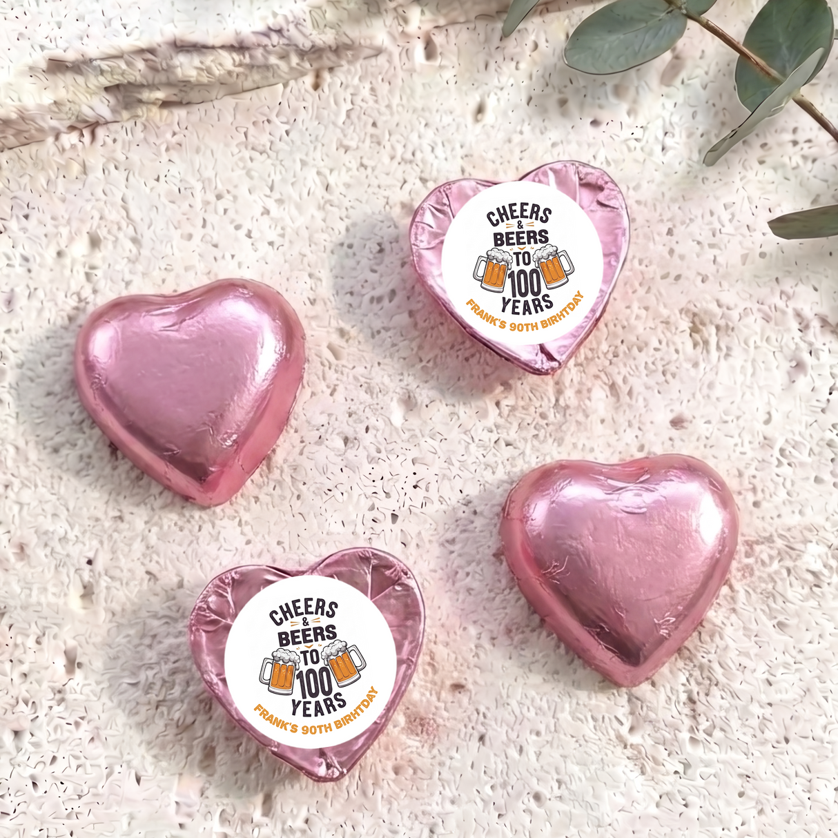 Cheers Beers 100th Birthday Personalised Foil Covered Chocolate Hearts