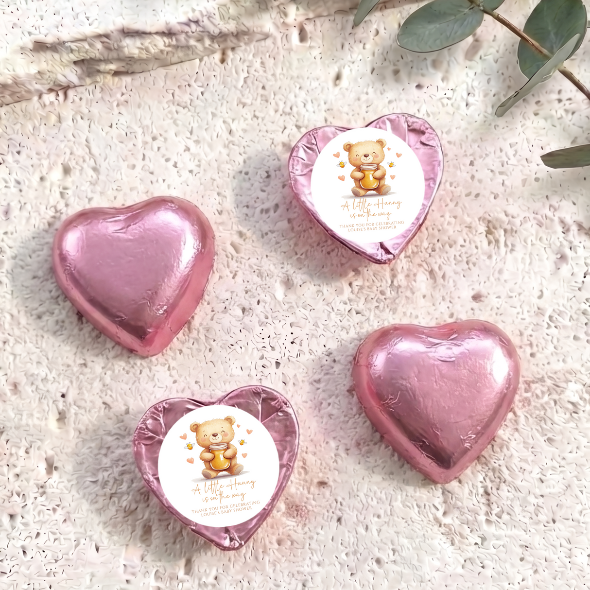 A Little Hunny Baby Shower Personalised Foil Covered Chocolate Hearts