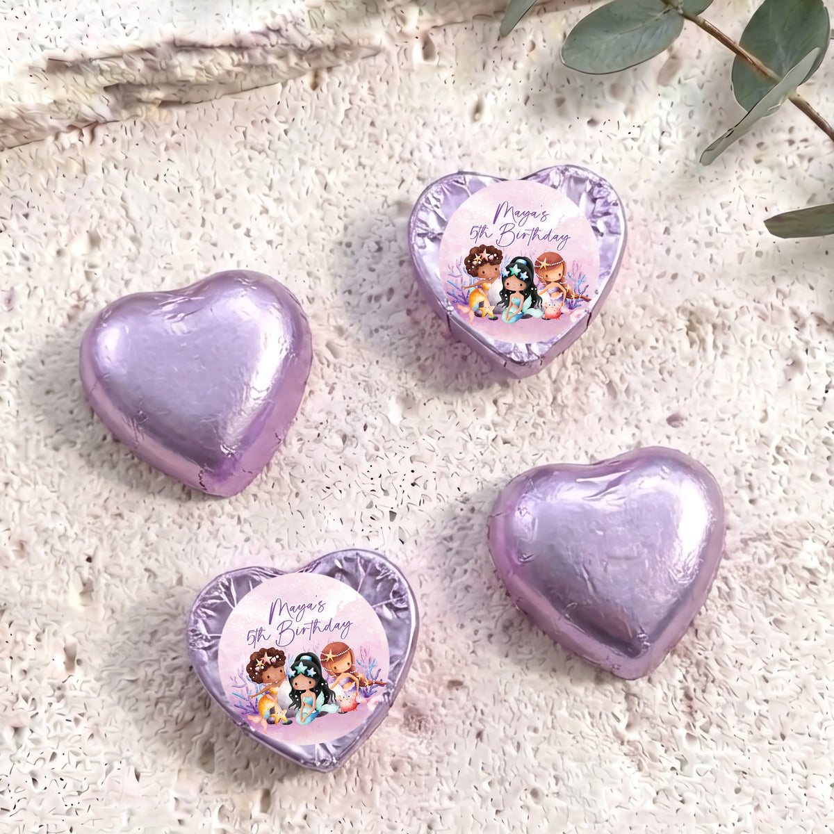 Mermaids Birthday Personalised Foil Covered Chocolate Hearts