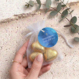 Deep Blue Gold Cross First Holy Communion Personalised Organza Bags with Chocolate Hearts