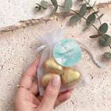 Green Gold Cross Confirmation Personalised Organza Bags with Chocolate Hearts