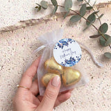 Navy Blue Waterfall Mothers Day Personalised Organza Bags with Chocolate Hearts