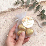 Peach Cream Roses Waterfall Mothers Day Personalised Organza Bags with Chocolate Hearts