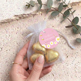 Pink Bumble Bee Baby Shower Personalised Organza Bags with Chocolate Hearts
