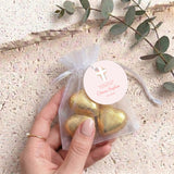 Pink Floral Cross Baptism Personalised Organza Bags with Chocolate Hearts