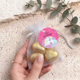 Rainbow Unicorn Girls Birthday Personalised Organza Bags with Chocolate Hearts