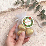 Christmas Wreath Personalised Organza Bags with Chocolate Hearts