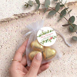 Watercolour Christmas Personalised Organza Bags with Chocolate Hearts