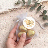 Christmas Gold Balls Personalised Organza Bags with Chocolate Hearts