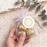 Christmas Gold Pine Personalised Organza Bags with Chocolate Hearts