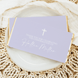 Lilac confirmation chocolate bar wrappers with cross and thank-you text on the front